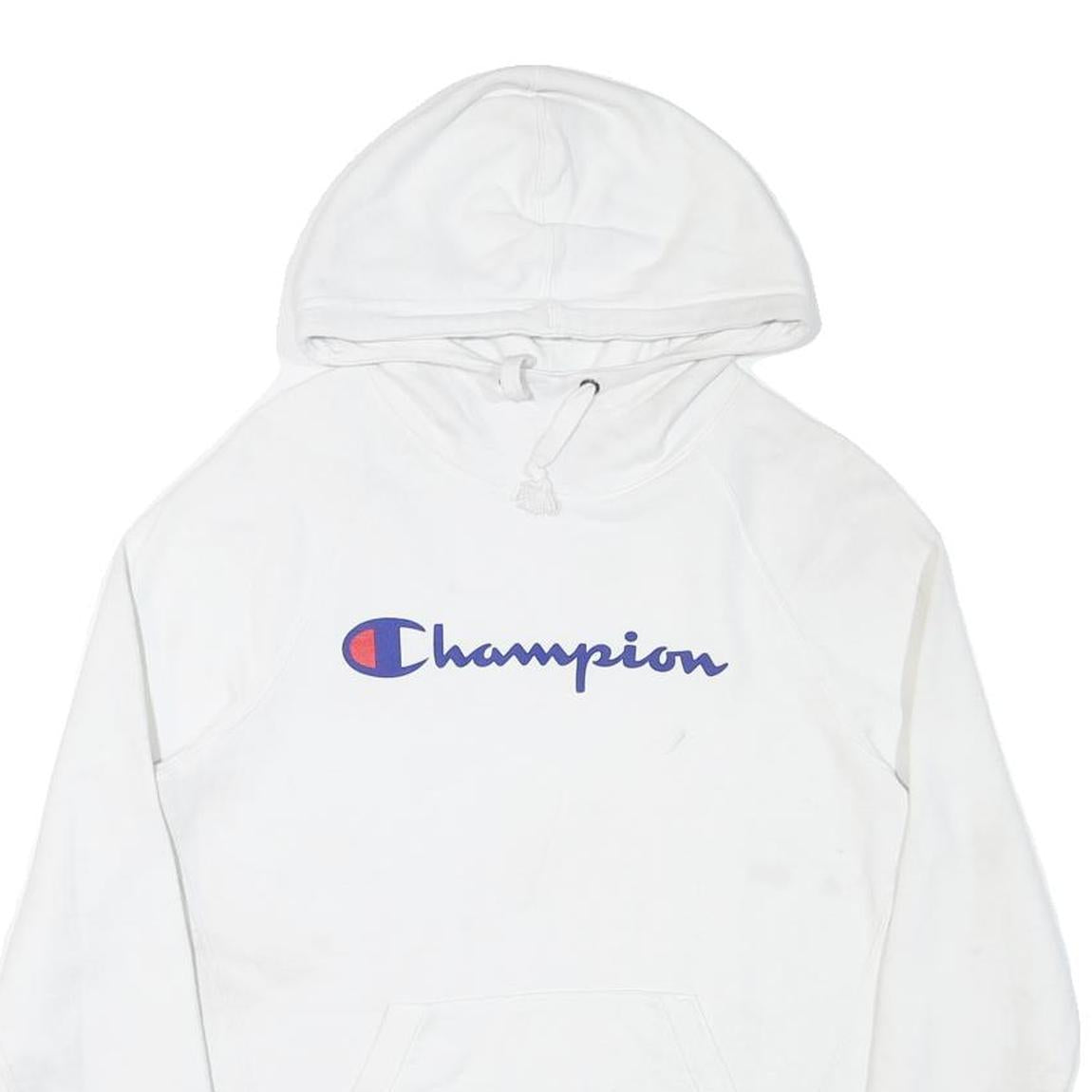 CHAMPION Womens White Pullover Hoodie S Classic Logo Front Pocket Casual