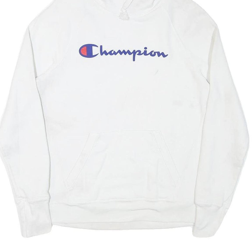 CHAMPION Womens White Pullover Hoodie S Classic Logo Front Pocket Casual