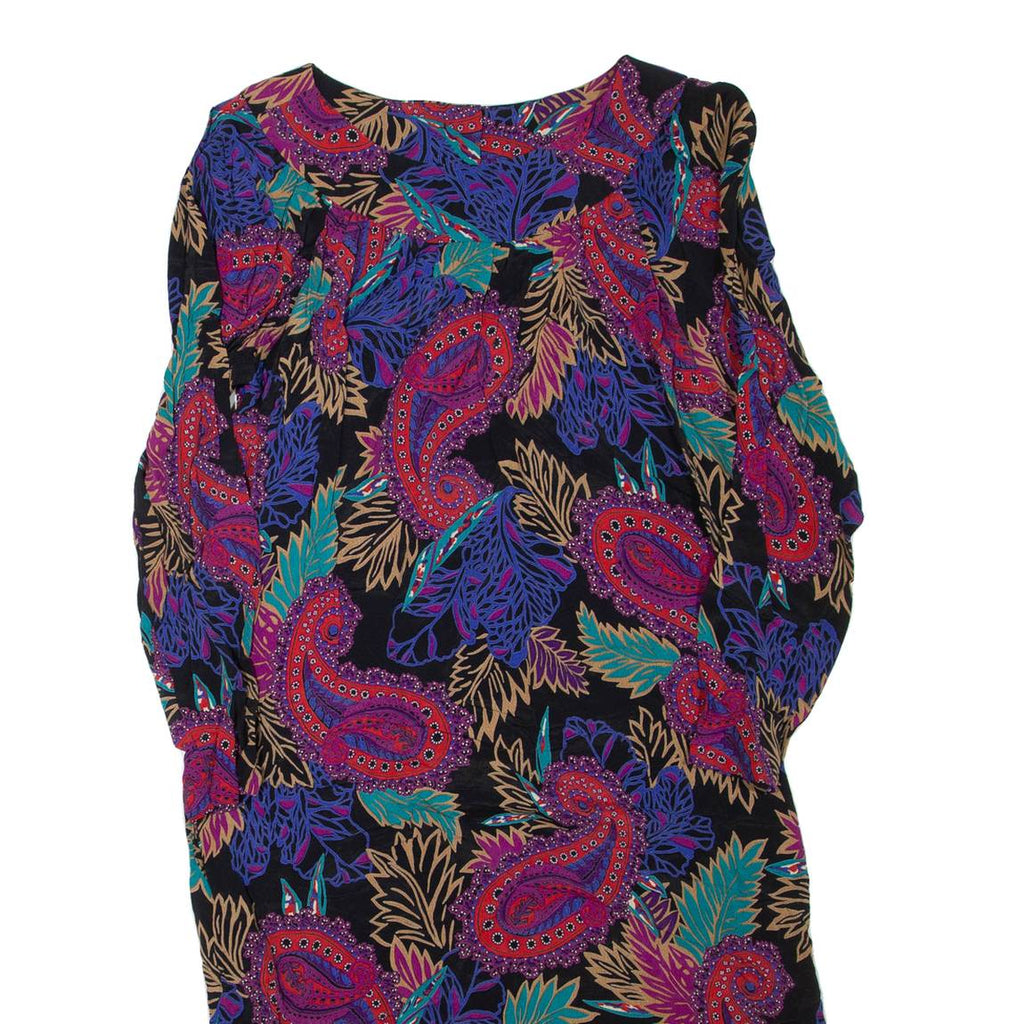 Womens Day Dress Black Viscose Floral Long Sleeve Knee Length M