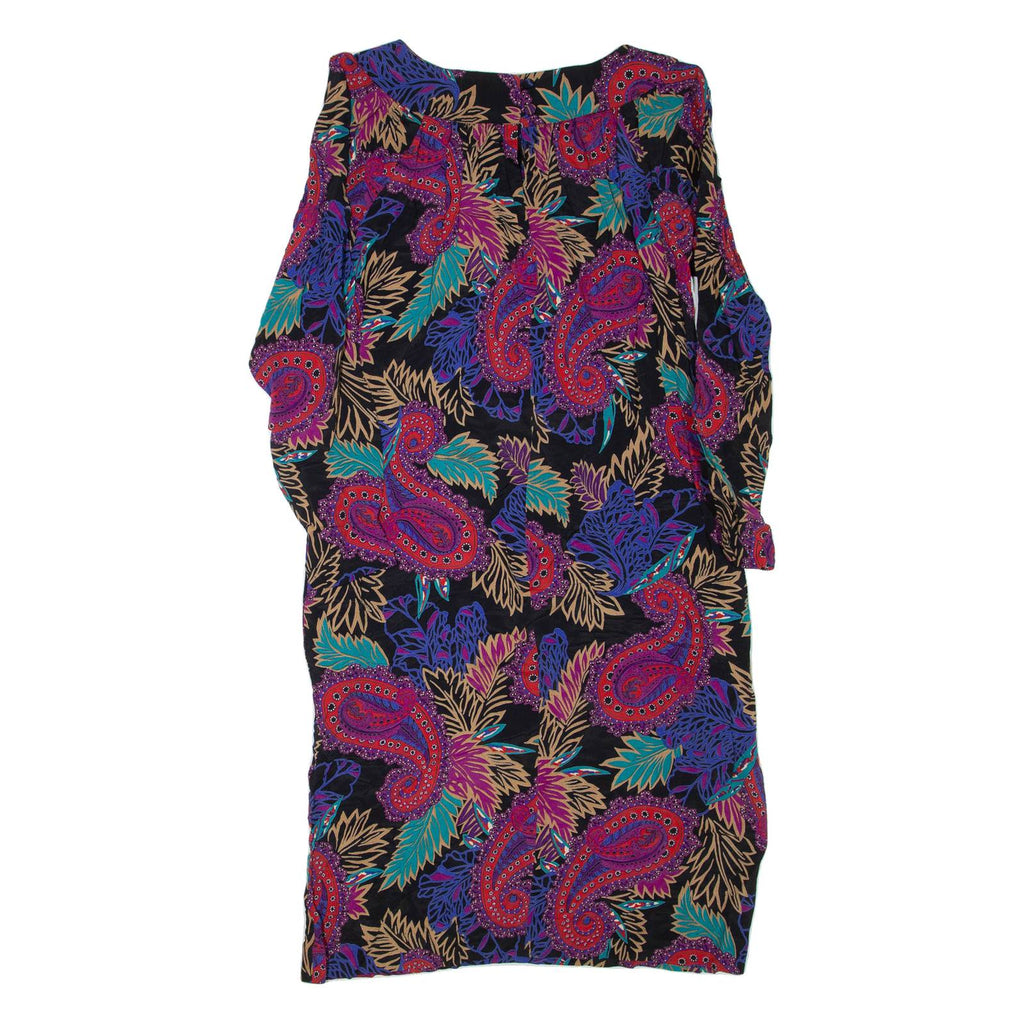 Womens Day Dress Black Viscose Floral Long Sleeve Knee Length M
