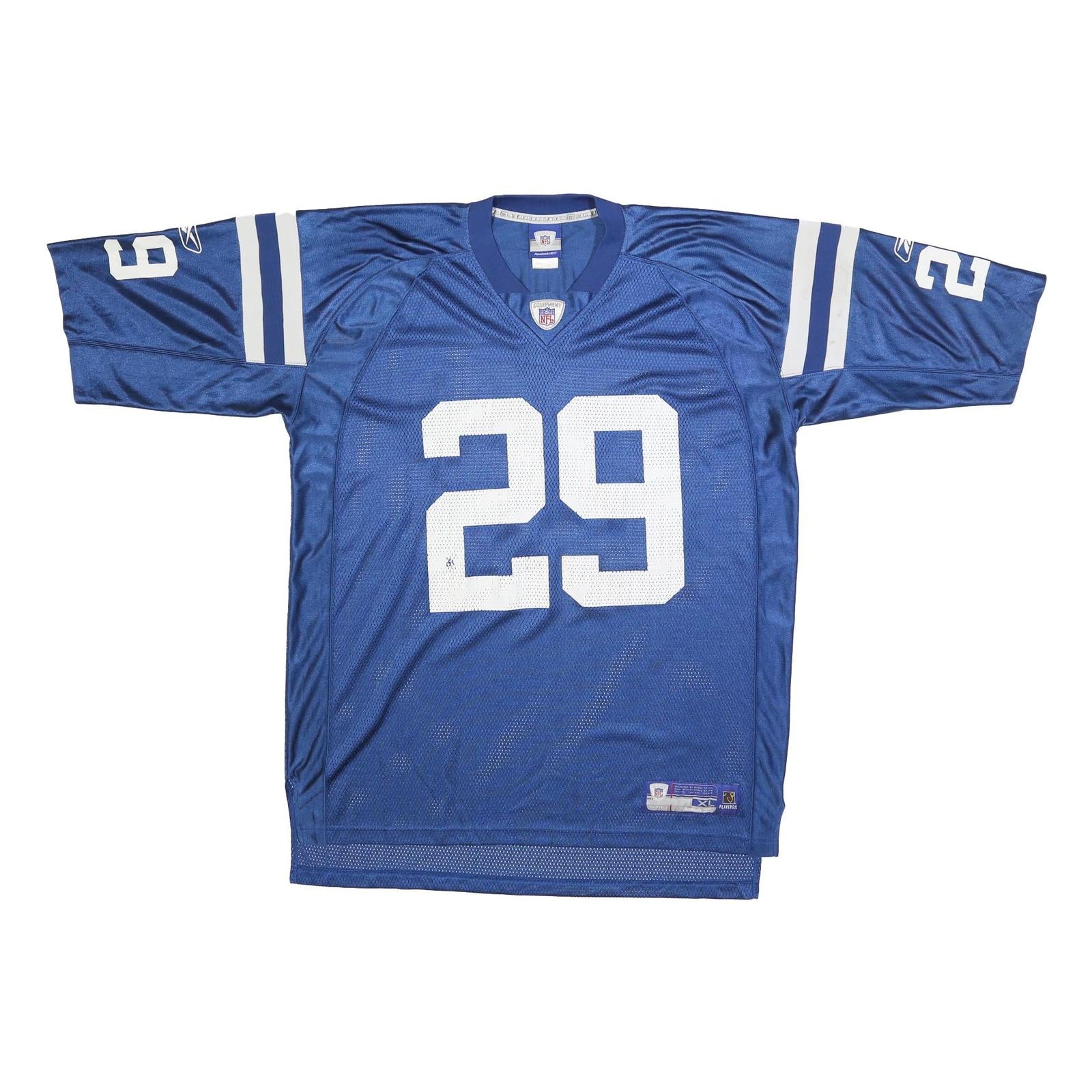 REEBOK Mens Blue & White NFL Player 29 Jersey XL Short Sleeve V-Neck Sportswear