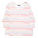TOMMY HILFIGER Womens White Pink Blue Striped Basic Top 3/4 Sleeve Round Neck L