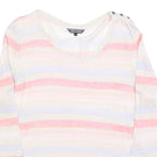 TOMMY HILFIGER Womens White Pink Blue Striped Basic Top 3/4 Sleeve Round Neck L