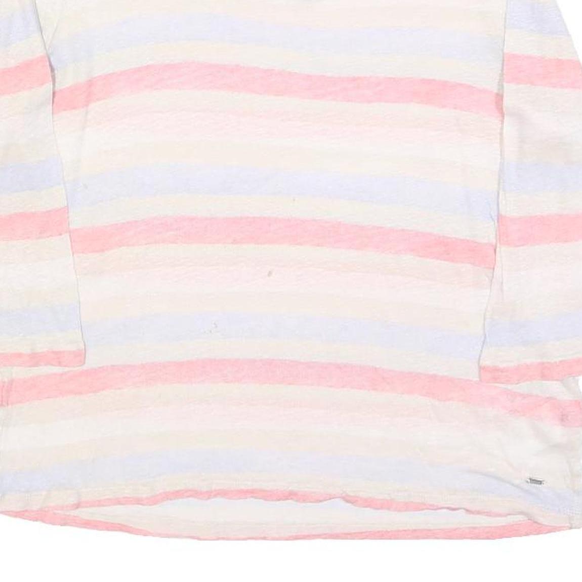 TOMMY HILFIGER Womens White Pink Blue Striped Basic Top 3/4 Sleeve Round Neck L