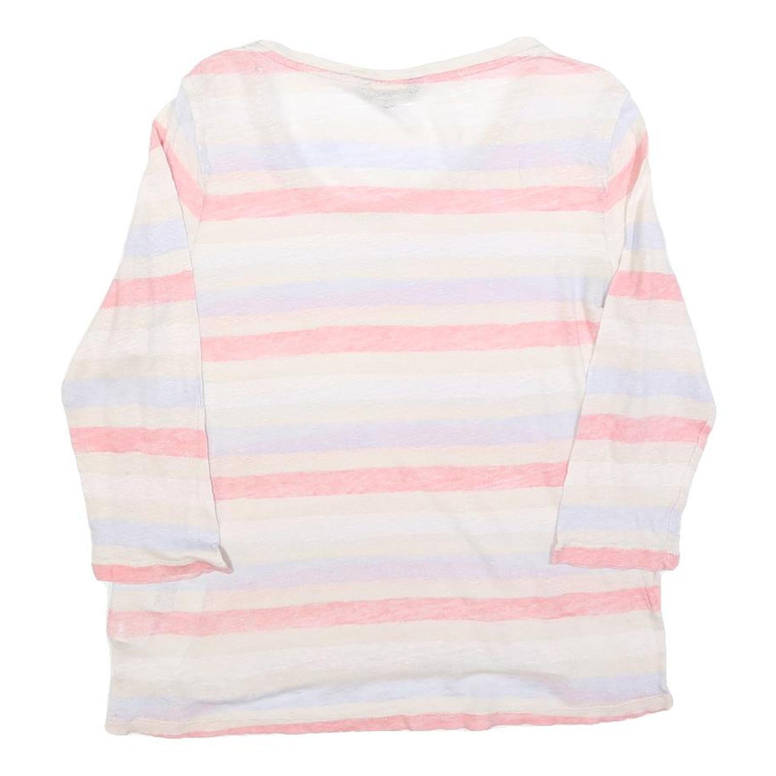 TOMMY HILFIGER Womens White Pink Blue Striped Basic Top 3/4 Sleeve Round Neck L