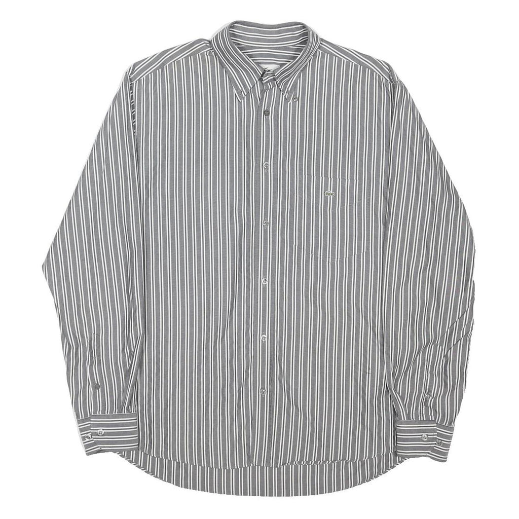 LACOSTE Mens Grey White Striped Shirt S Cotton Blend Button Down Casual