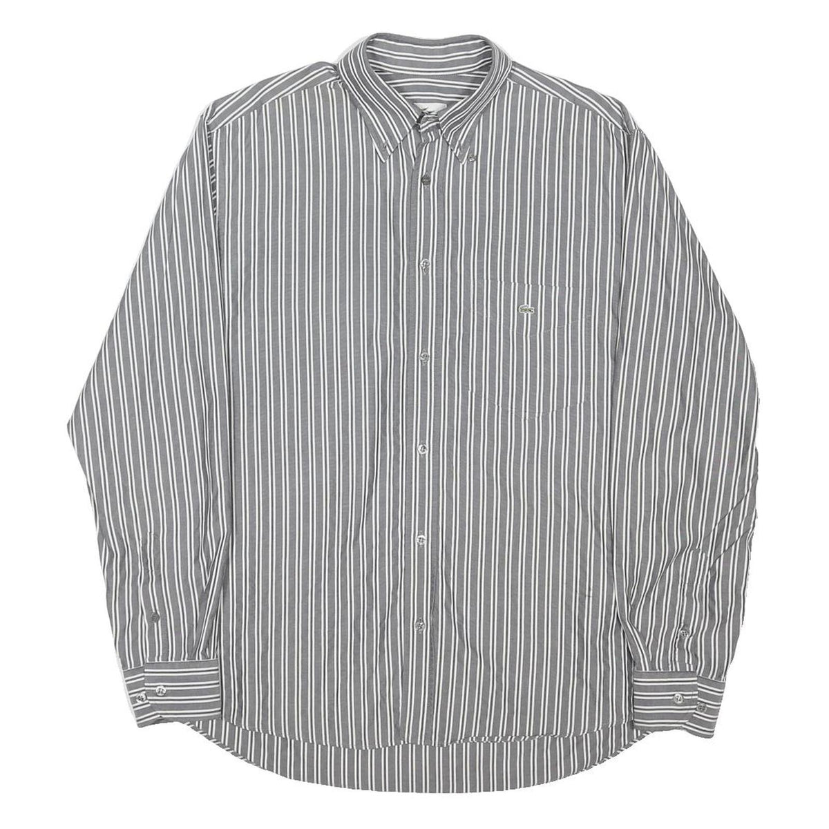 LACOSTE Mens Grey White Striped Shirt S Cotton Blend Button Down Casual