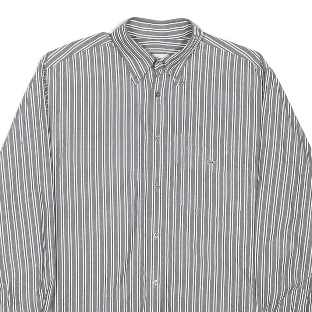 LACOSTE Mens Grey White Striped Shirt S Cotton Blend Button Down Casual