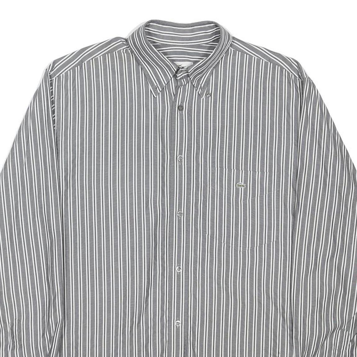 LACOSTE Mens Grey White Striped Shirt S Cotton Blend Button Down Casual