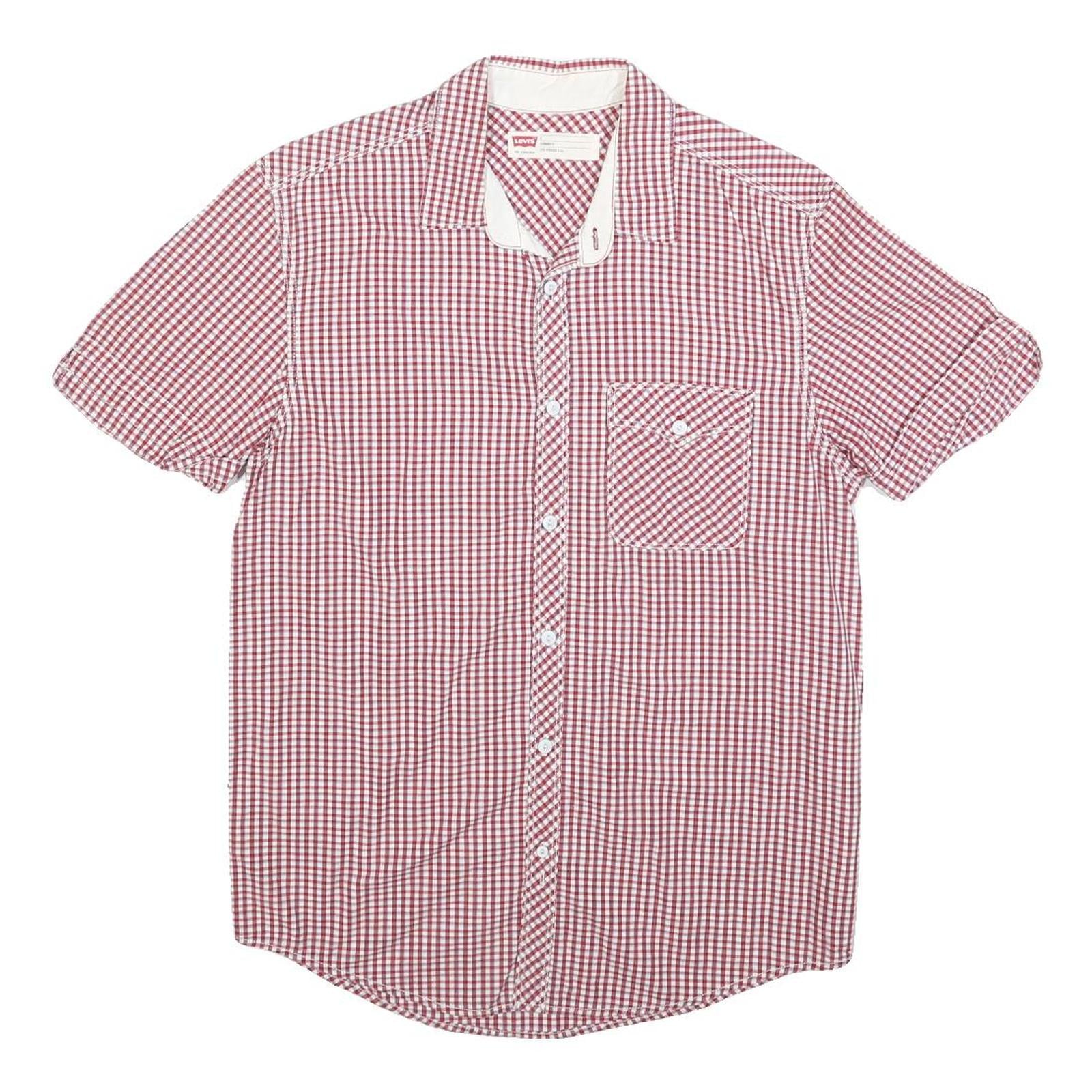 LEVI'S Mens Red & White Check Shirt S Short Sleeve Cotton Blend Casual Summer
