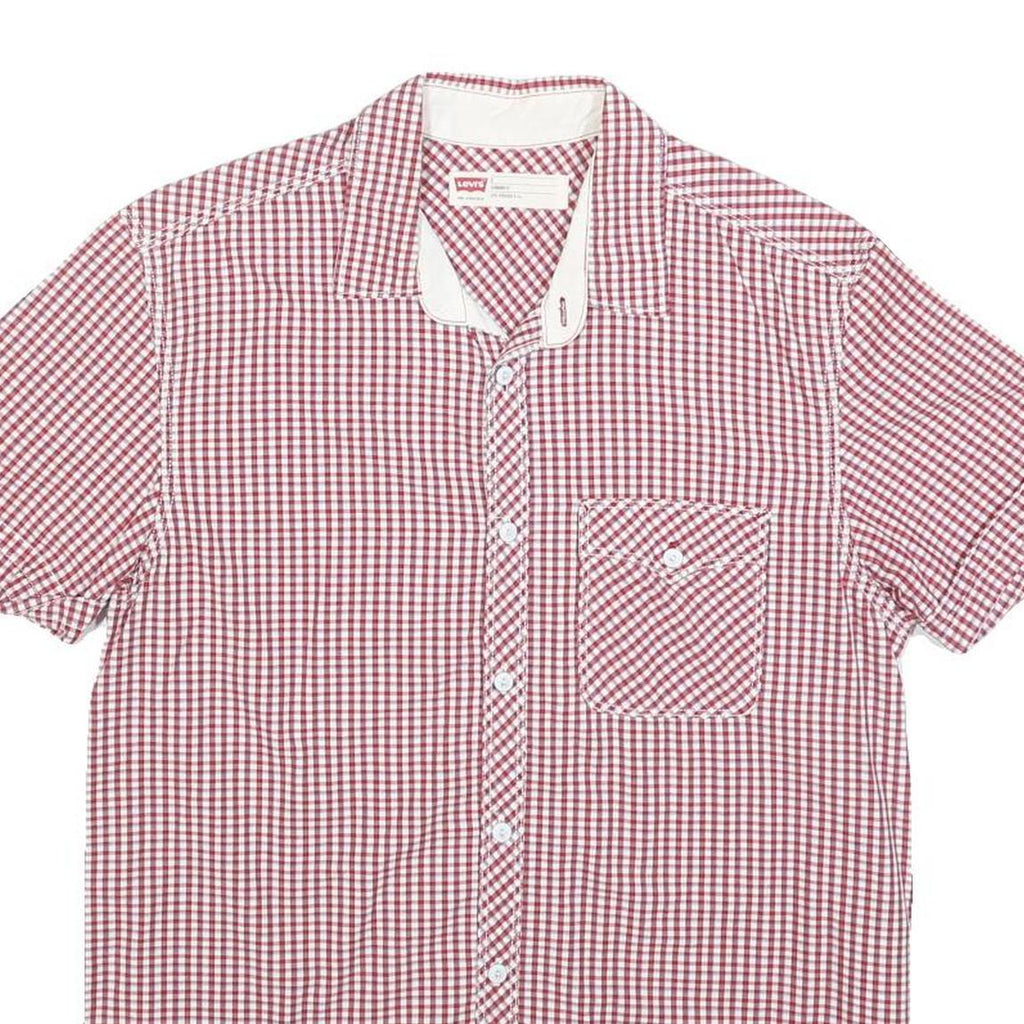 LEVI'S Mens Red & White Check Shirt S Short Sleeve Cotton Blend Casual Summer