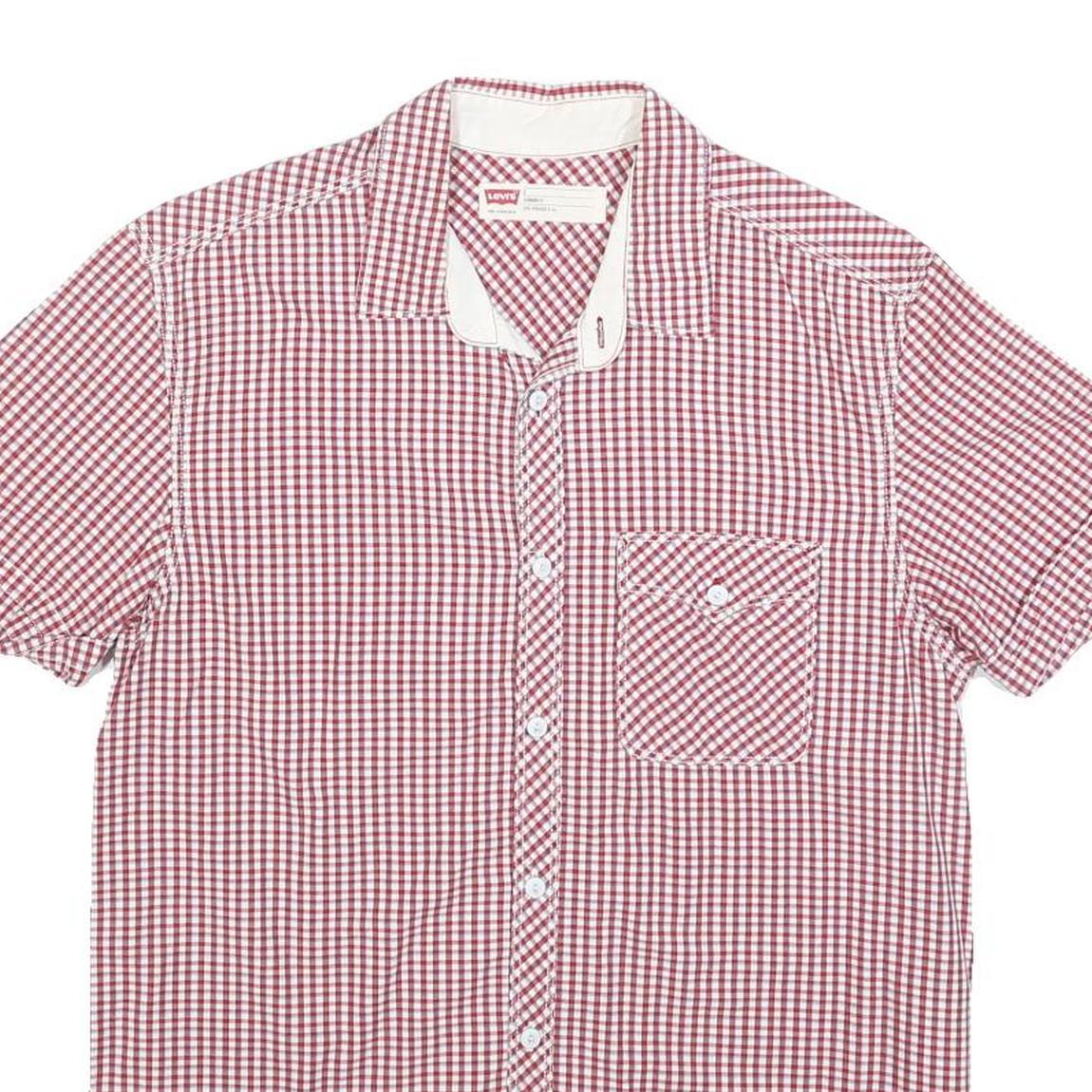 LEVI'S Mens Red & White Check Shirt S Short Sleeve Cotton Blend Casual Summer