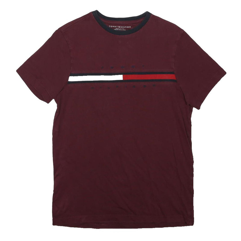 TOMMY HILFIGER Mens Maroon & Navy Graphic T-Shirt XS Short Sleeve Crew Neck