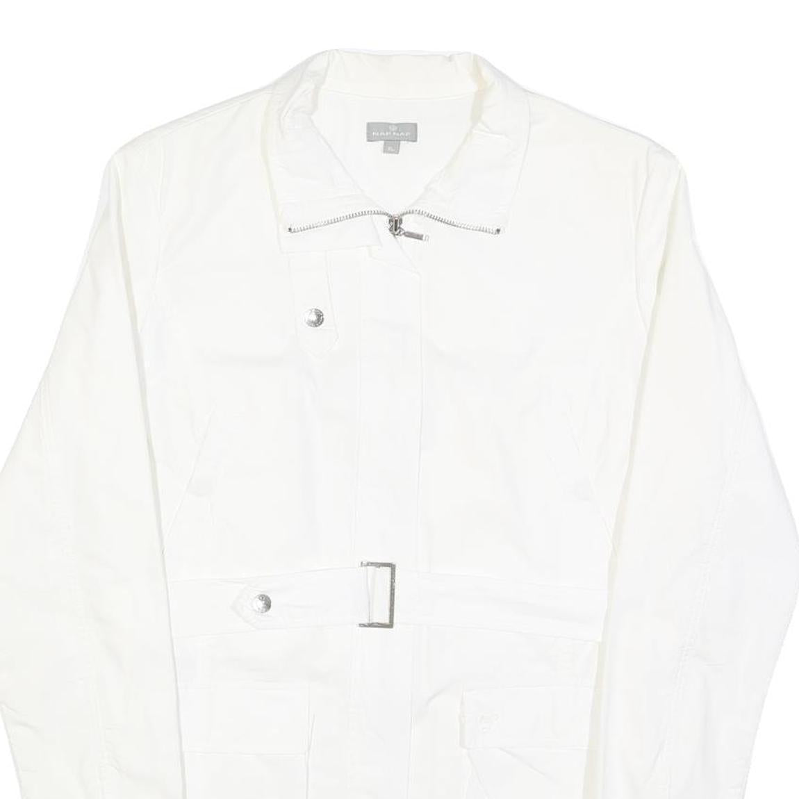 NAF NAF Womens White Jacket XL Polyester Blend Zip Plain Stylish Elegant