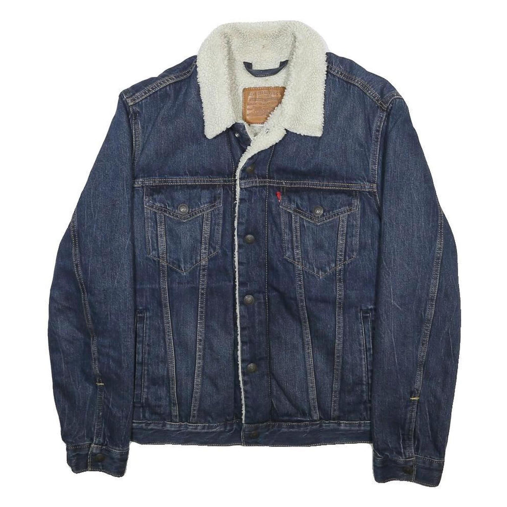 LEVI'S Mens Blue Denim Sherpa Collar Jacket M Cotton Blend Button Casual Winter