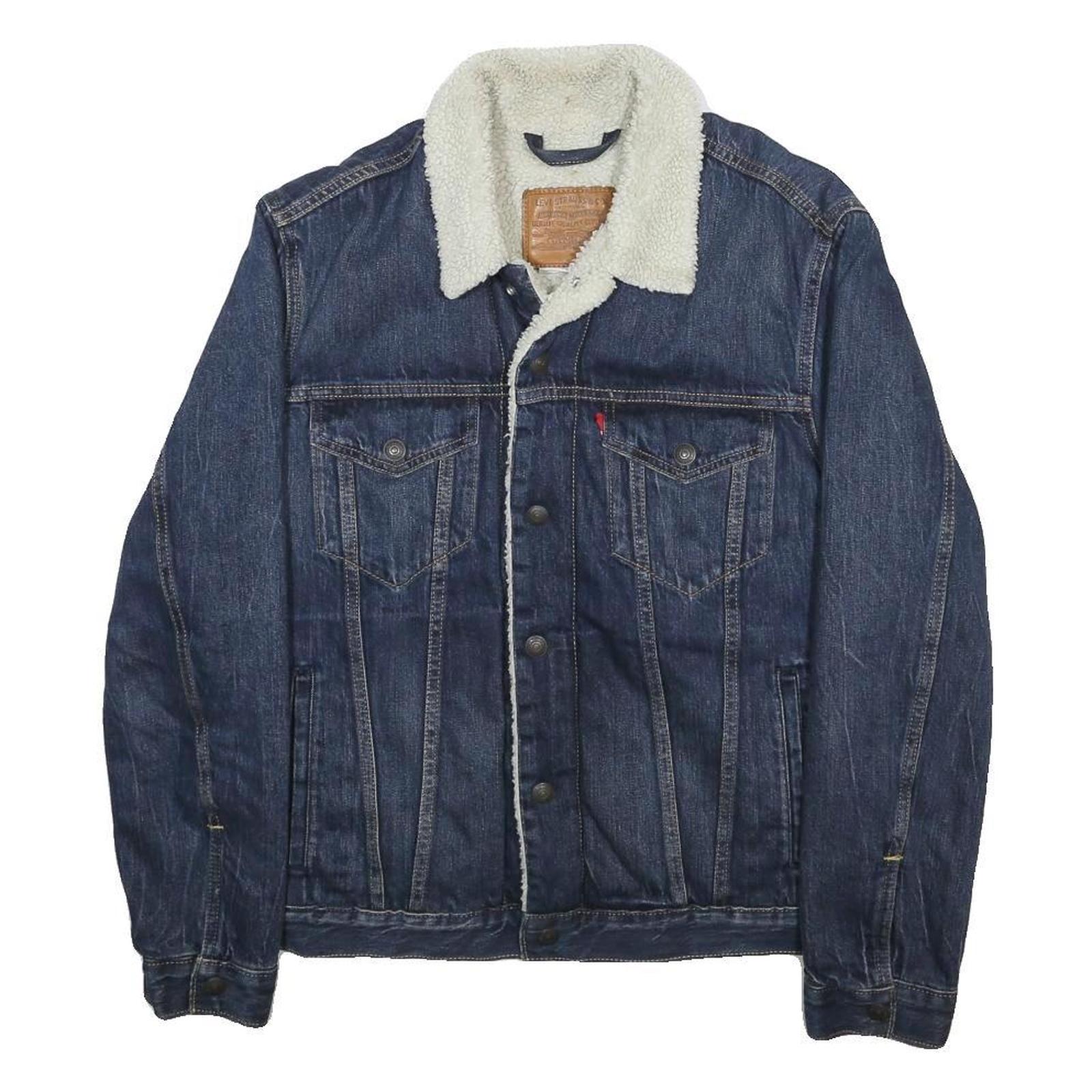 LEVI'S Mens Blue Denim Sherpa Collar Jacket M Cotton Blend Button Casual Winter