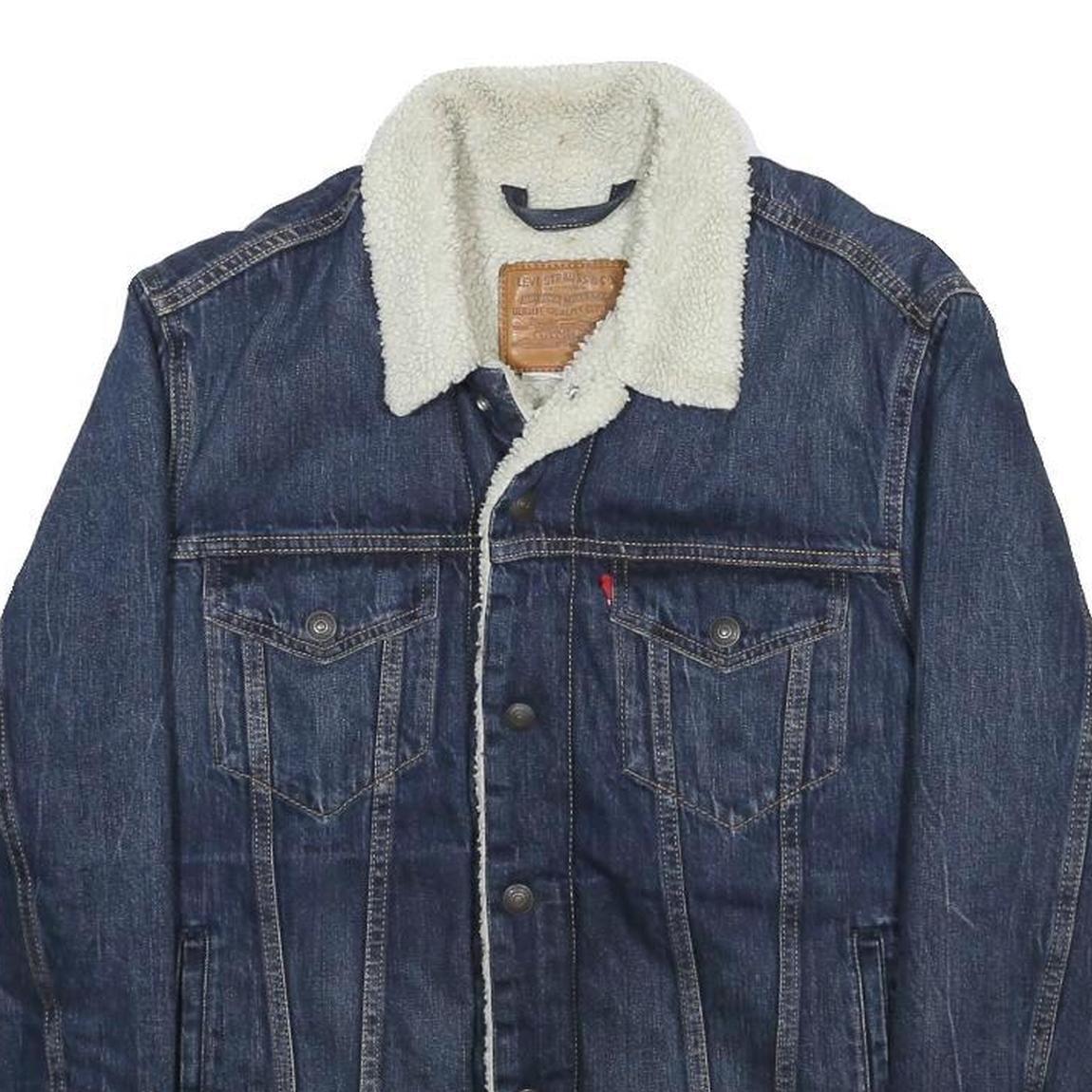 LEVI'S Mens Blue Denim Sherpa Collar Jacket M Cotton Blend Button Casual Winter