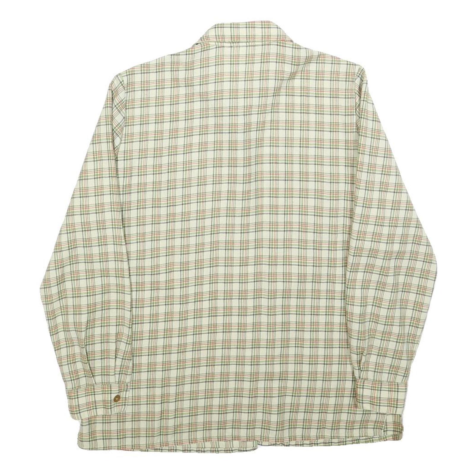 DELMOD Womens Cream & Green Check Shirt UK 12 Classic Cotton Blend Long Sleeve