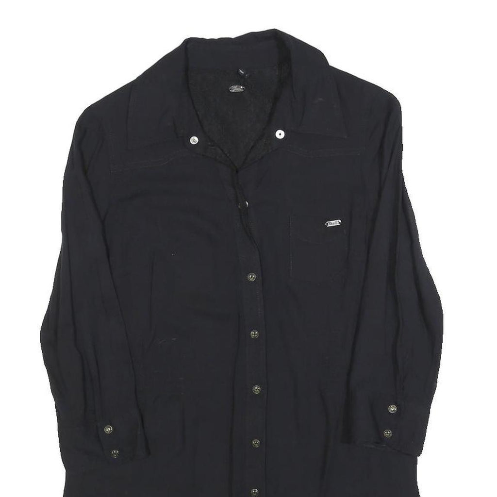 GUESS Womens Black Shirt Long Sleeve Button Neck S Lightweight Polyester