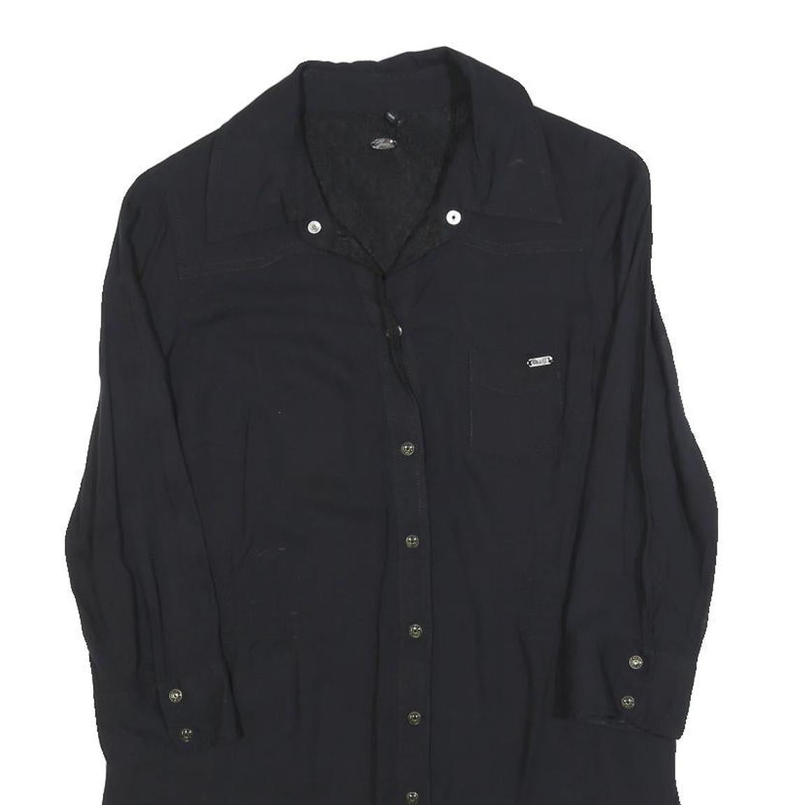 GUESS Womens Black Shirt Long Sleeve Button Neck S Lightweight Polyester