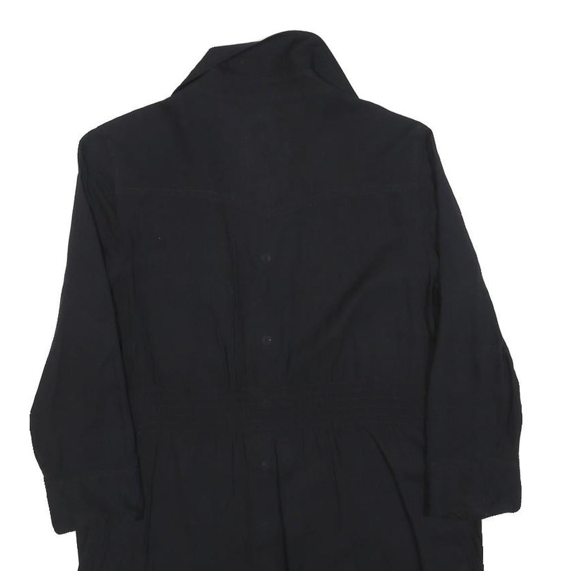 GUESS Womens Black Shirt Long Sleeve Button Neck S Lightweight Polyester