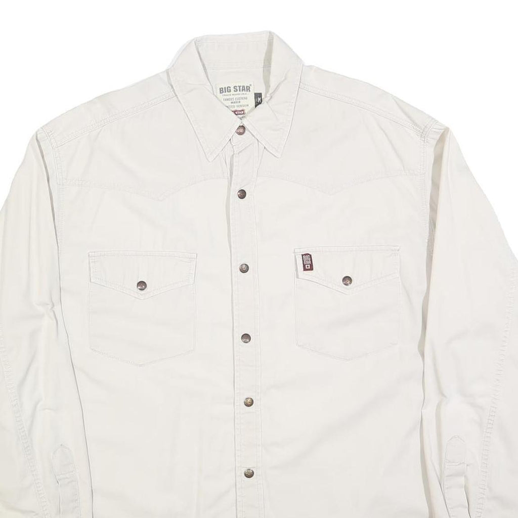 BIG STAR Mens White Shirt M Cotton Blend Button Long Sleeve Casual Pocket
