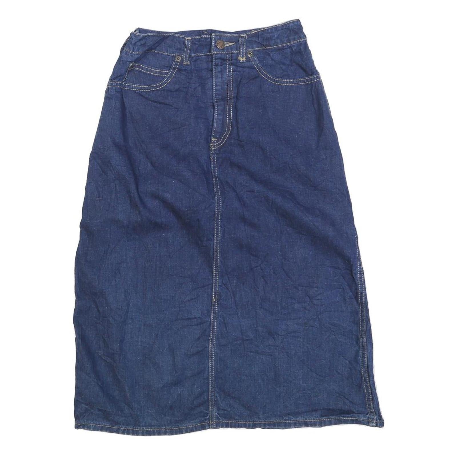 LL BEAN Womens Blue Denim Straight Knee Length Woven Cotton Blend Skirt XS