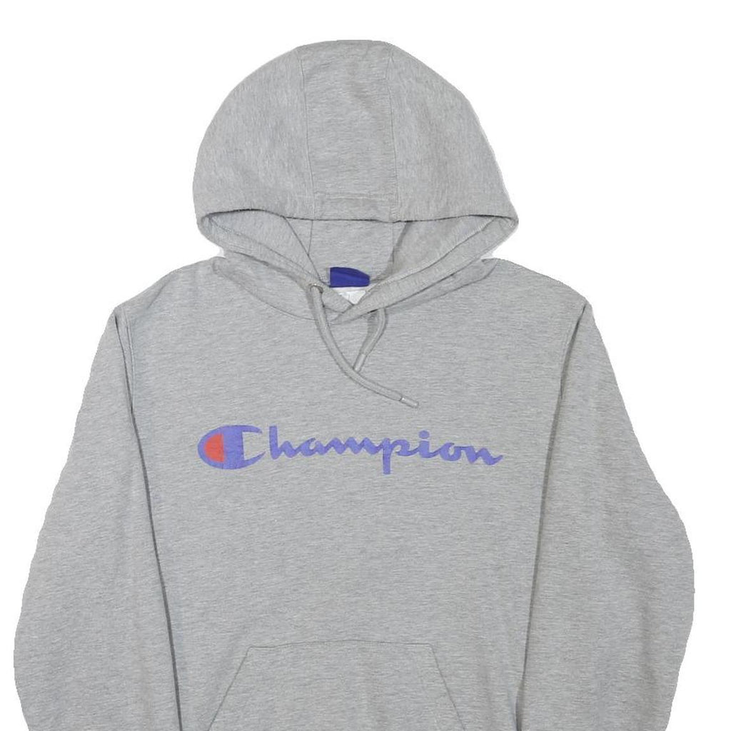 CHAMPION Mens Grey Pullover Hoodie M Classic Logo Cotton Blend