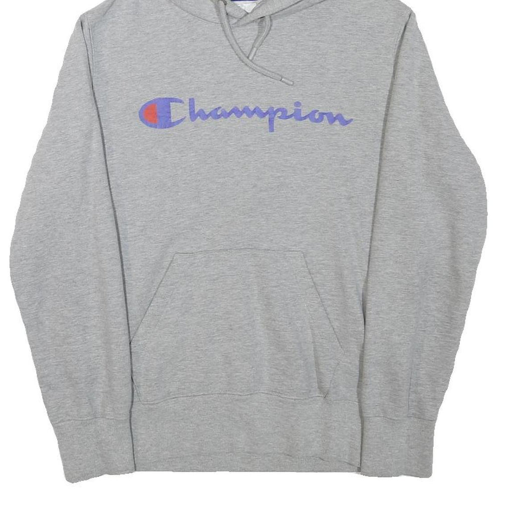 CHAMPION Mens Grey Pullover Hoodie M Classic Logo Cotton Blend