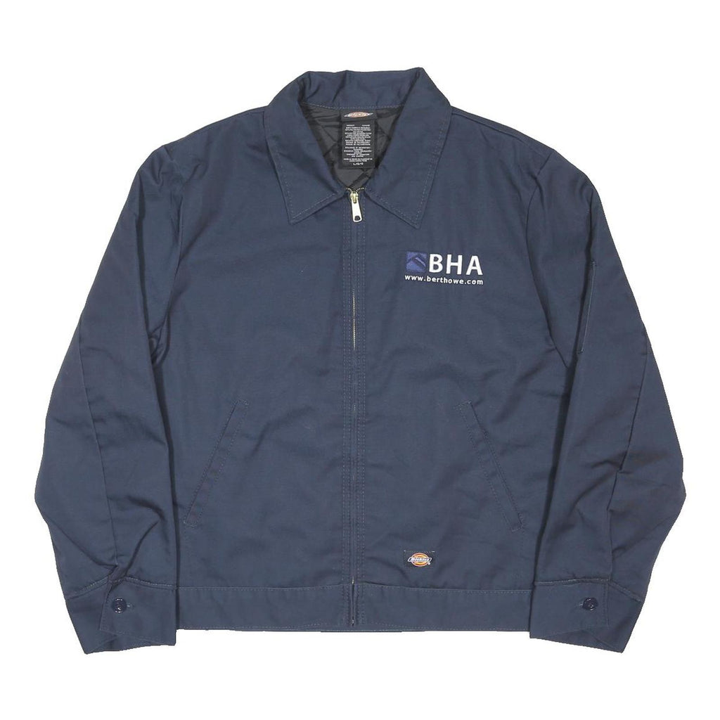 DICKIES Mens Navy Workwear Jacket L Cotton Blend Zip Logo Embroidered