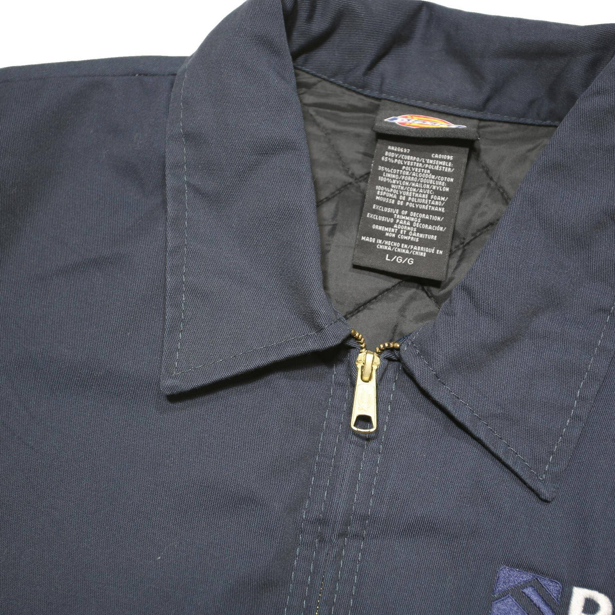 DICKIES Mens Navy Workwear Jacket L Cotton Blend Zip Logo Embroidered