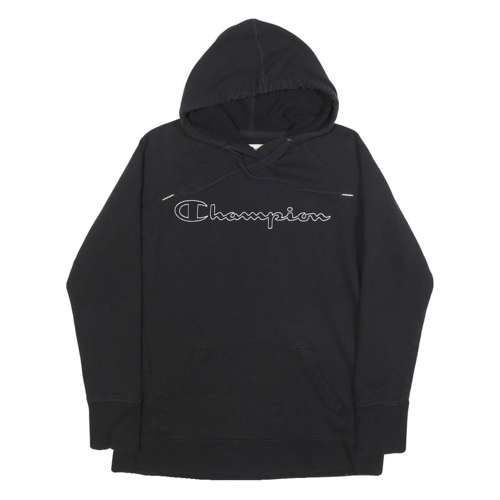 CHAMPION Womens Black Hoodie S Cotton Blend Pullover Logo Sweatshirt