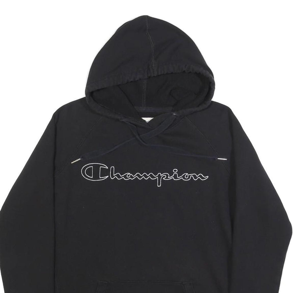 CHAMPION Womens Black Hoodie S Cotton Blend Pullover Logo Sweatshirt
