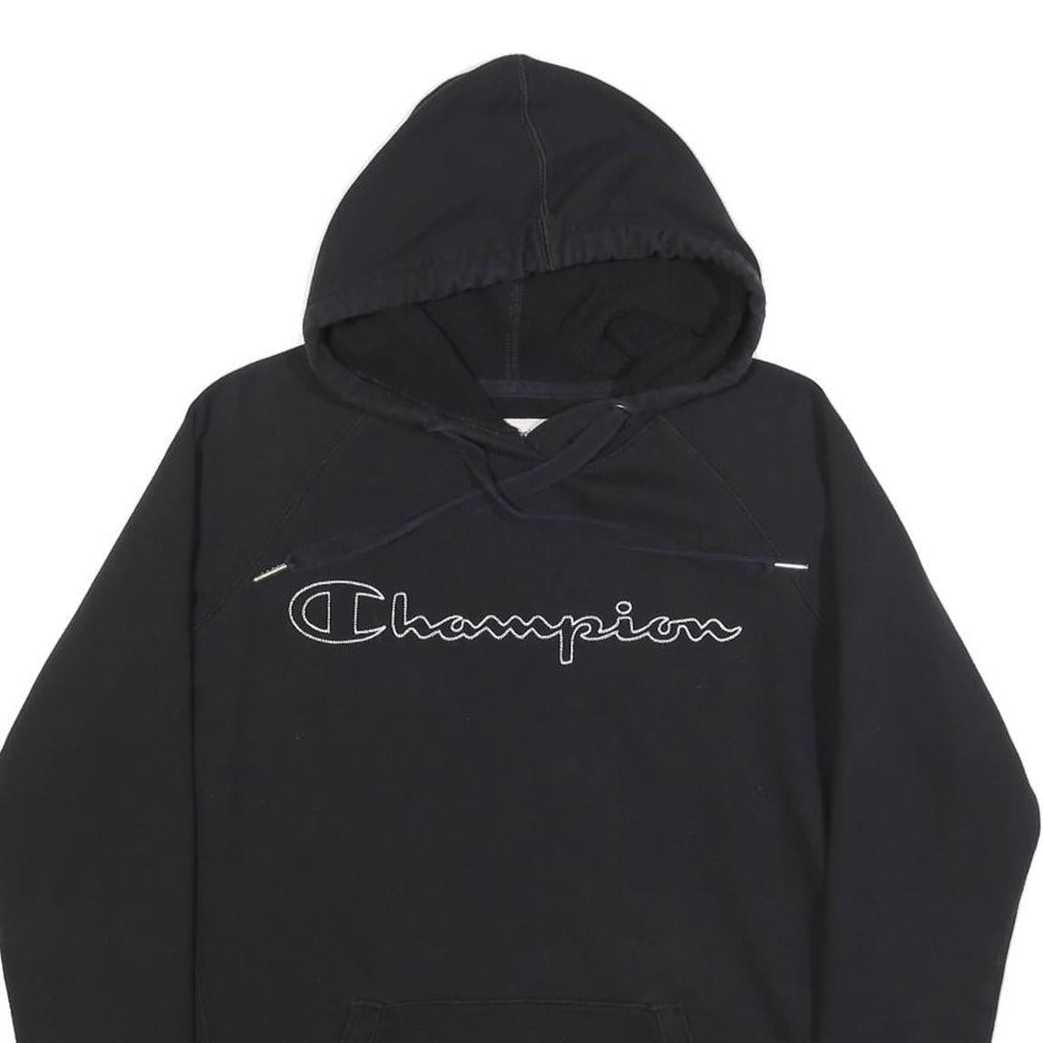 CHAMPION Womens Black Hoodie S Cotton Blend Pullover Logo Sweatshirt