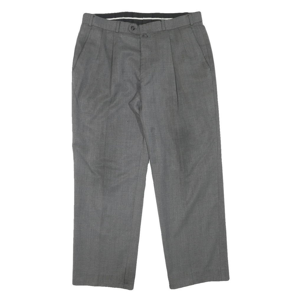 HAGMAN Mens Wool Blend Grey Regular Fit Straight Leg Trousers W34 L28 Smart Work