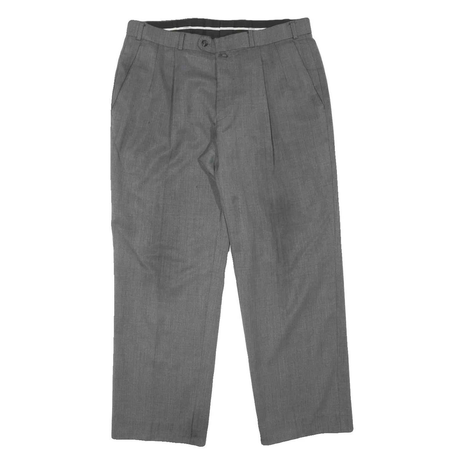 HAGMAN Mens Wool Blend Grey Regular Fit Straight Leg Trousers W34 L28 Smart Work