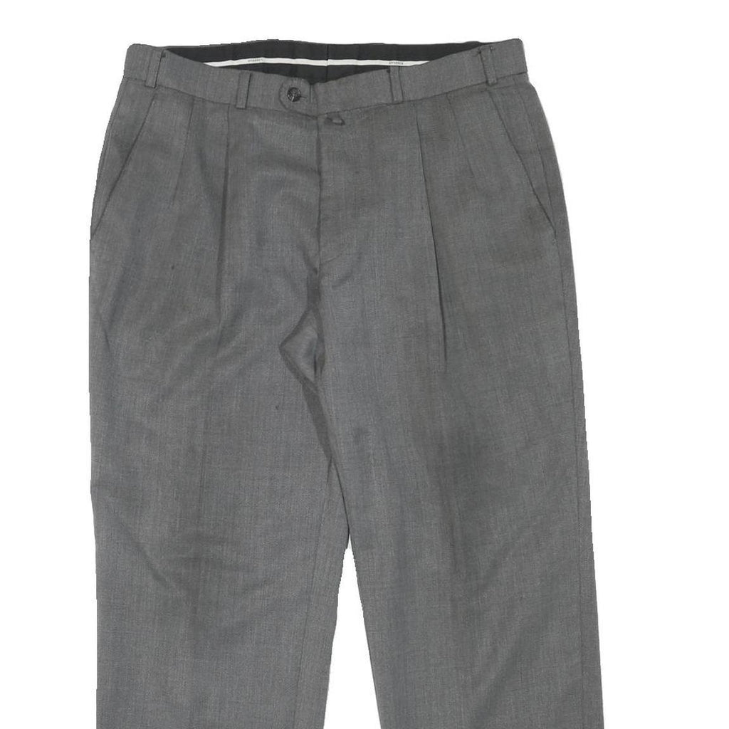 HAGMAN Mens Wool Blend Grey Regular Fit Straight Leg Trousers W34 L28 Smart Work