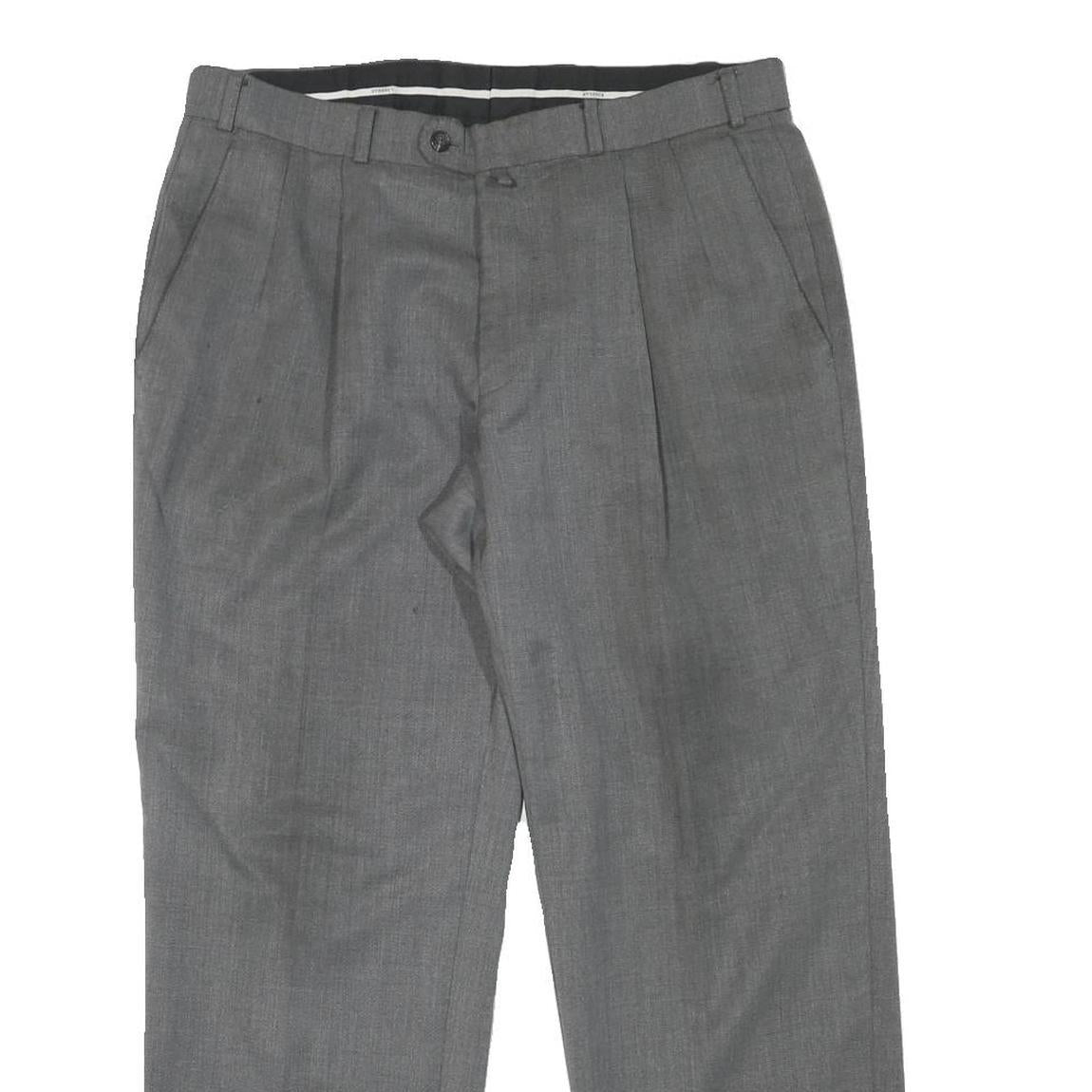 HAGMAN Mens Wool Blend Grey Regular Fit Straight Leg Trousers W34 L28 Smart Work