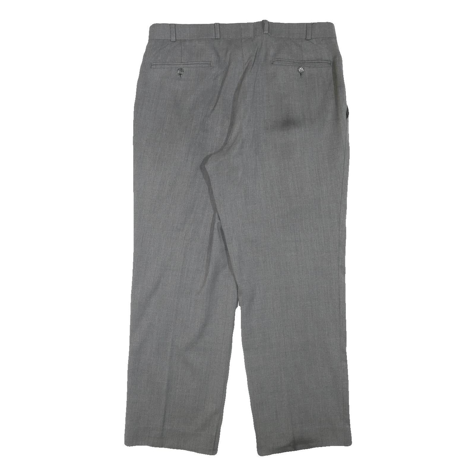 HAGMAN Mens Wool Blend Grey Regular Fit Straight Leg Trousers W34 L28 Smart Work