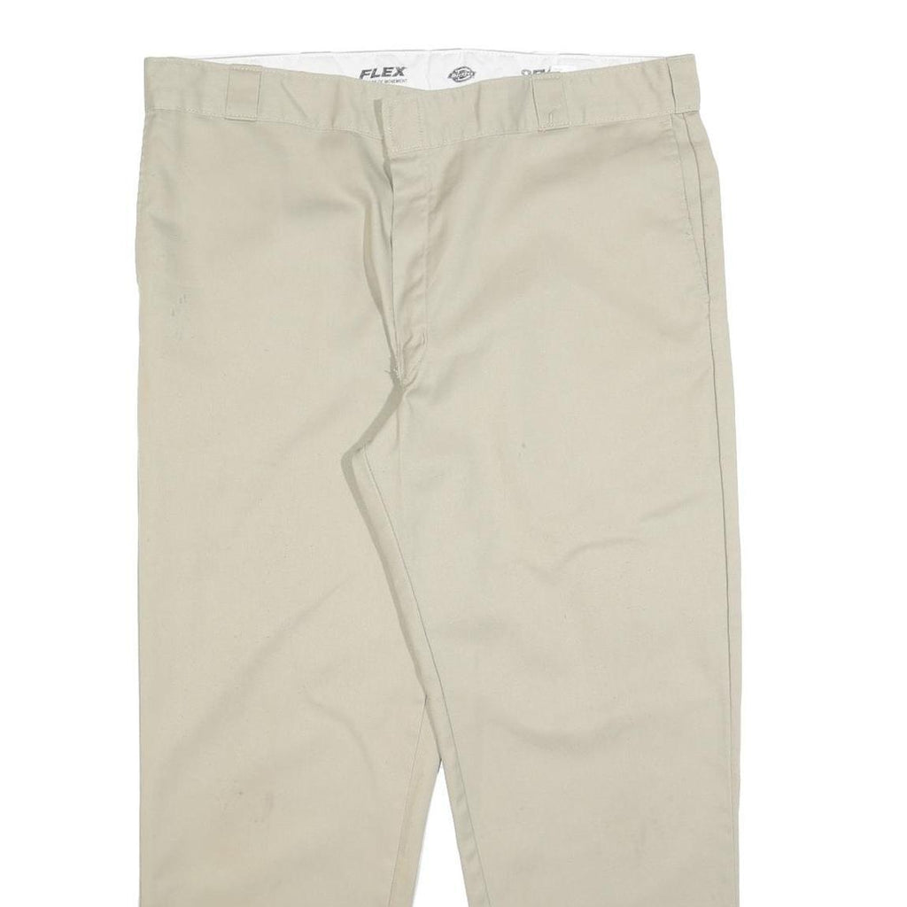 DICKIES Mens Regular Fit Beige Cotton Blend Zip Trousers W42 L30 Classic