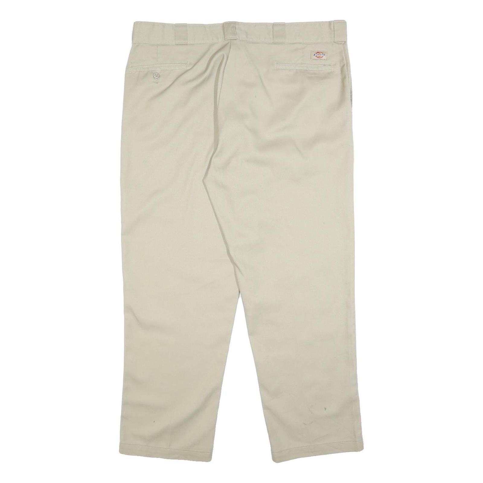 DICKIES Mens Regular Fit Beige Cotton Blend Zip Trousers W42 L30 Classic