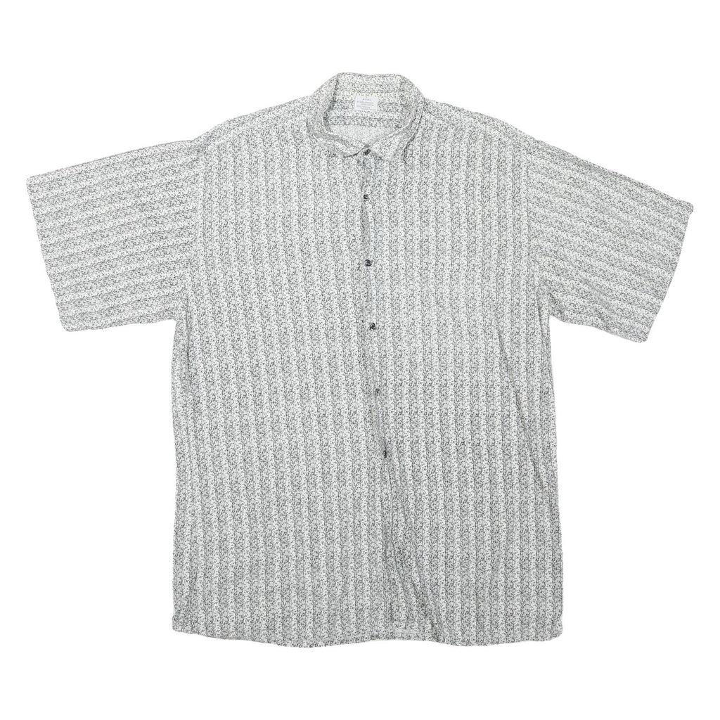 Mens White & Black Patterned Cotton Blend Shirt L Casual Button-Up Summer