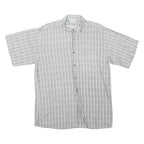Mens White & Black Patterned Cotton Blend Shirt L Casual Button-Up Summer