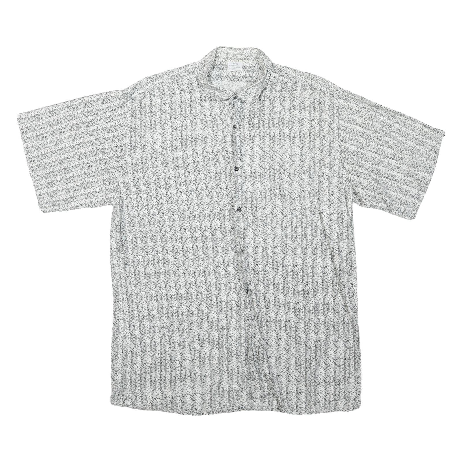Mens White & Black Patterned Cotton Blend Shirt L Casual Button-Up Summer