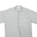 Mens White & Black Patterned Cotton Blend Shirt L Casual Button-Up Summer