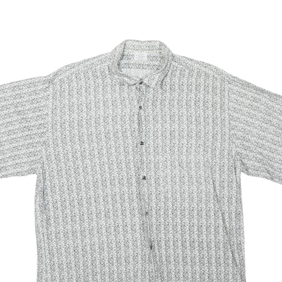 Mens White & Black Patterned Cotton Blend Shirt L Casual Button-Up Summer