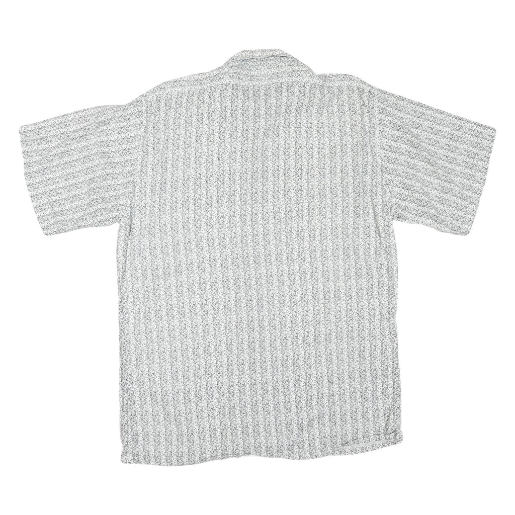 Mens White & Black Patterned Cotton Blend Shirt L Casual Button-Up Summer