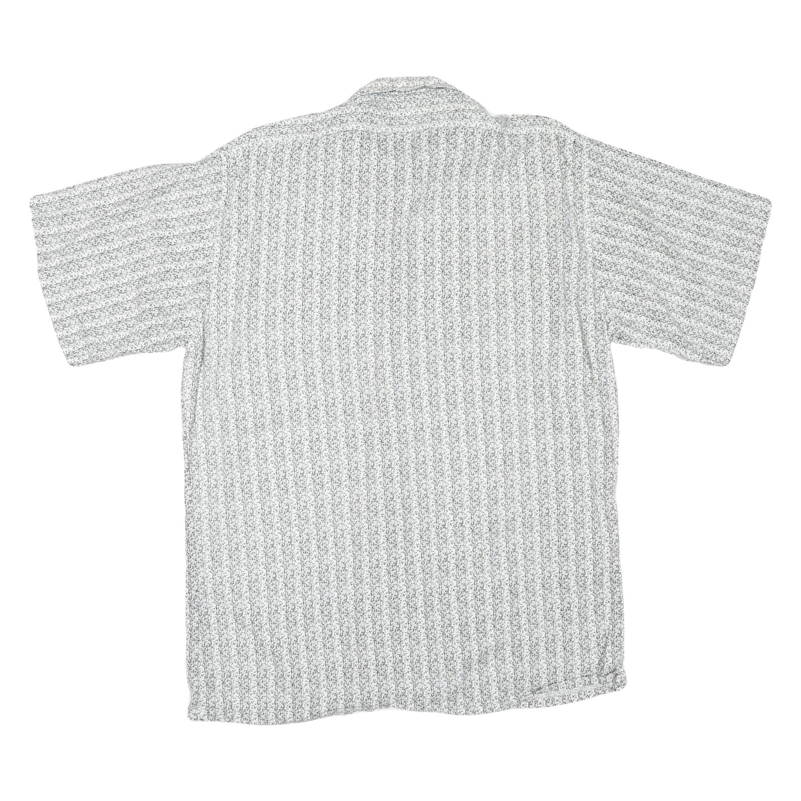 Mens White & Black Patterned Cotton Blend Shirt L Casual Button-Up Summer