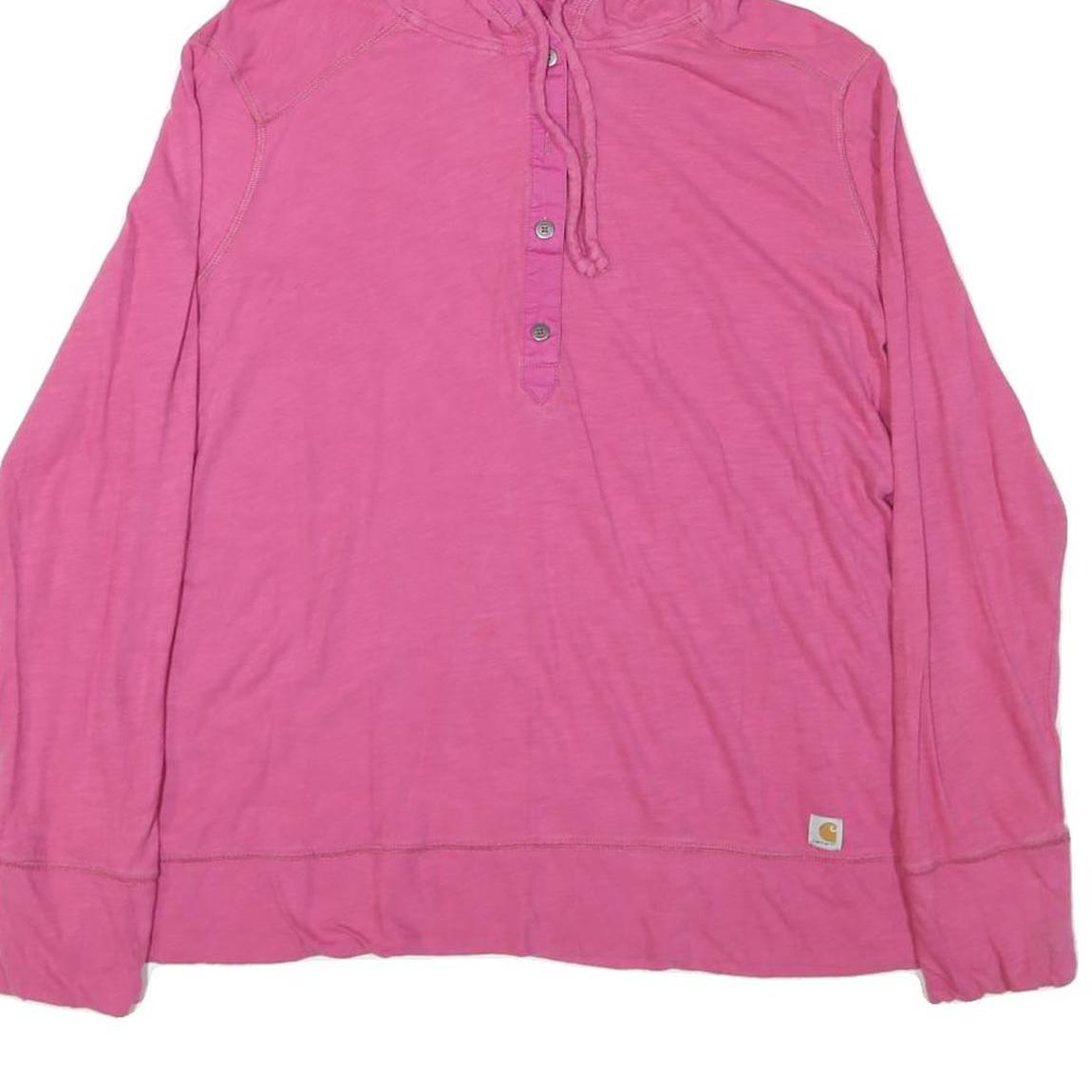 CARHARTT Womens Pink Hoodie T-Shirt XL Long Sleeve Henley Casual Cotton Blend