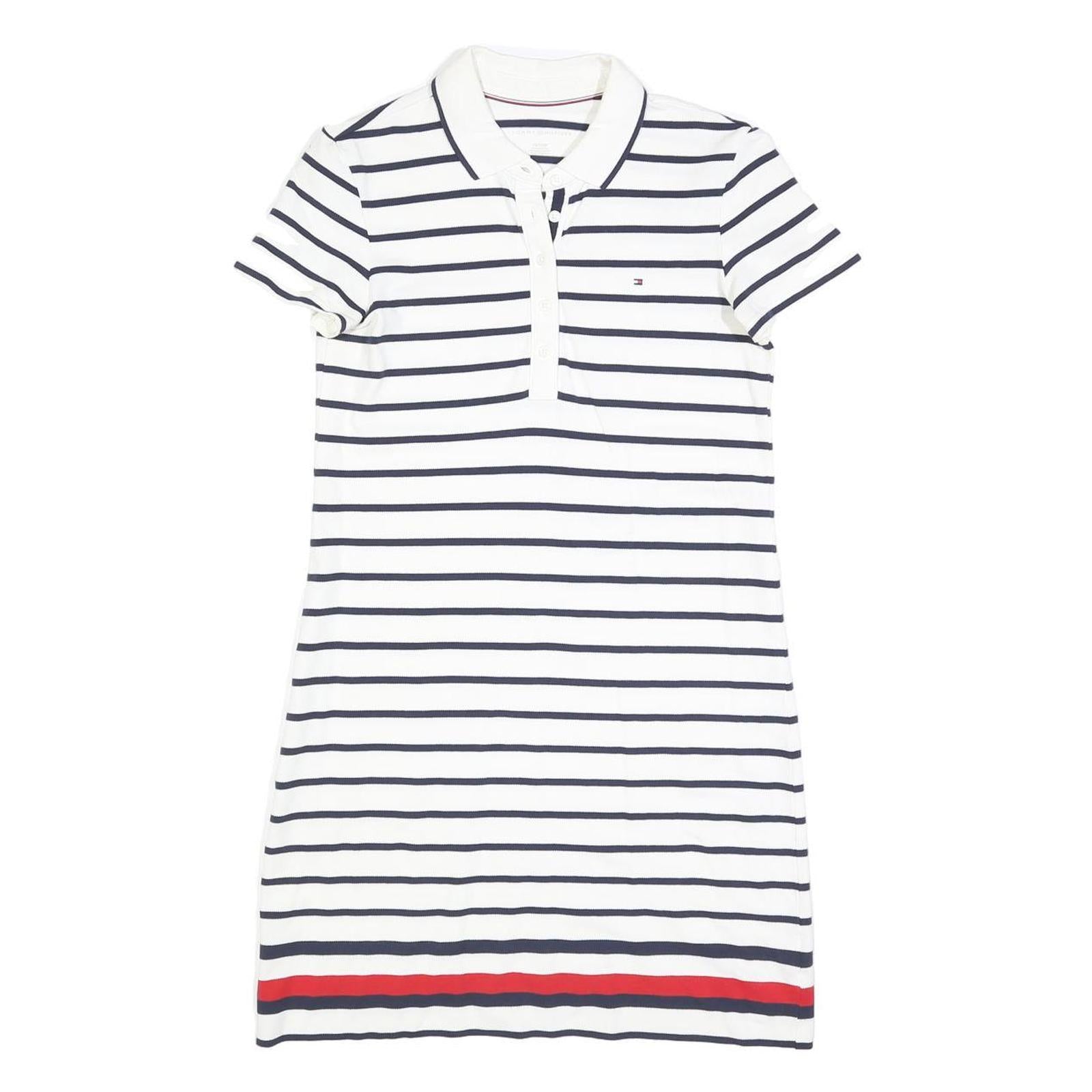 TOMMY HILFIGER Womens White & Navy Striped Polo Cotton Mini Dress XS Classic Fit